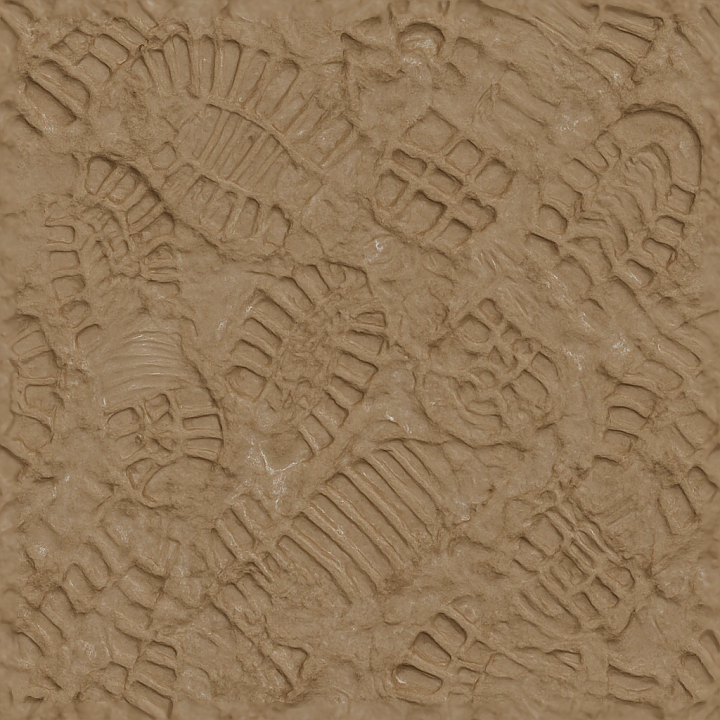 Muddy Puddle With Overlapping Boot Prints On Wet Mud seamless PBR texture preview