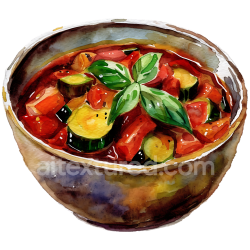 seamless Ratatouille Breakfast Vegetable Bowl Illustration with Zucchini and Basil texture 8k free download PBR