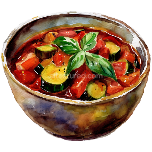 Ratatouille Breakfast Vegetable Bowl Illustration with Zucchini and Basil