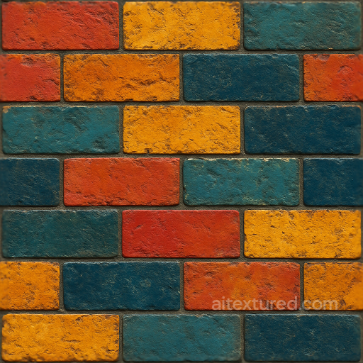 Brick Tiles Mosaic With Distressed Ceramic Look And Bold Colors seamless Mosaic PBR texture