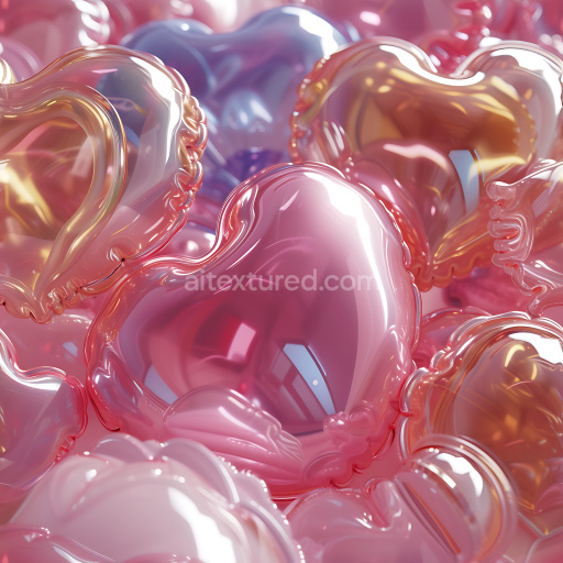 Seamless 3D Inflated Glossy Heart-Shaped Balloon PBR Texture in Pink and Amber Hues