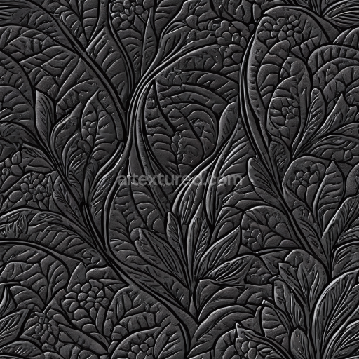Seamless 3D Embossed Black Leather PBR Texture with Floral Pattern