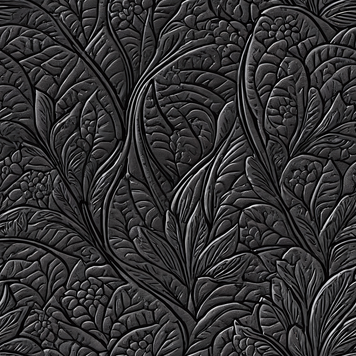 Embossed Black Leather with Floral Pattern seamless PBR texture preview