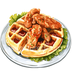 seamless Chicken and Waffles Breakfast Plate PNG Graphic in Watercolor Style texture 8k free download PBR