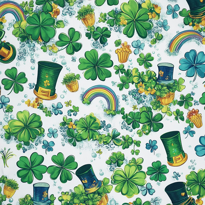 Featuring St Patrick Shamrocks, Leprechaun Hats & Rainbows seamless PBR texture preview