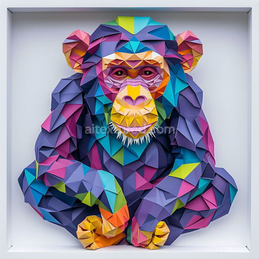 Seamless 3D PBR Texture Featuring Colorful Low-Poly Origami Bonobo Artwork