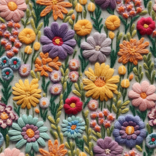 Seamless 3D PBR Texture of Colorful Embroidered Floral Wool Yarn Pattern