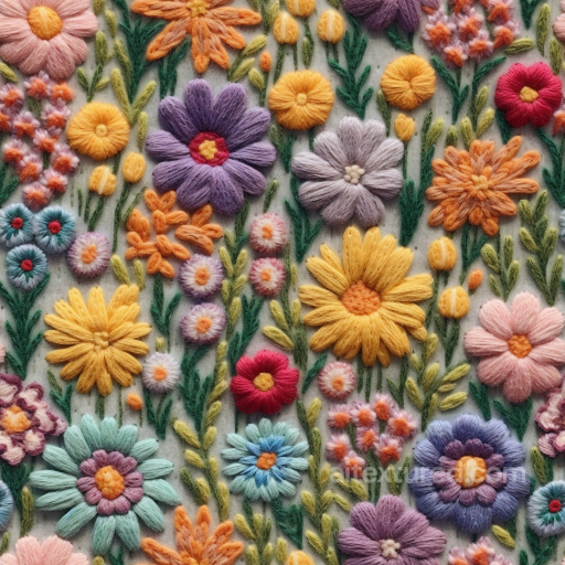 Colorful Embroidered Floral Wool Yarn Pattern Seamless Texture seamless Embroidered floral PBR texture