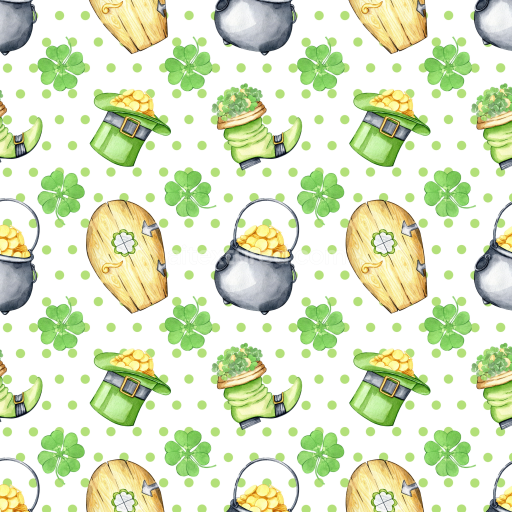 Seamless 3D PBR Texture Featuring Watercolor St Patrick Symbols and Patterns