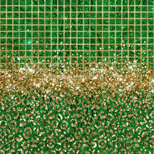 Seamless 3D PBR Green Glitter Fabric Texture with Gold Grid and Leopard Pattern