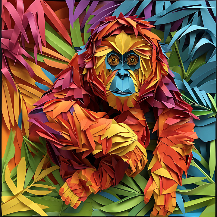 Animal of Origami-Inspired Colorful Orangutan Fur seamless PBR texture preview