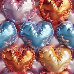seamless Seamless 3D Inflated PBR Texture of Metallic Heart-Shaped Balloons in Blue, Gold, and Copper texture 8k free download PBR