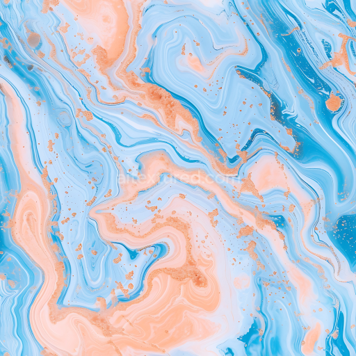 Seamless Baby Blue and Peach Marble PBR Texture with Fluid Veins and Metallic Speckles