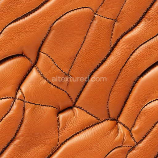 Seamless 3D PBR texture of stitched orange-brown pebbled leather upholstery