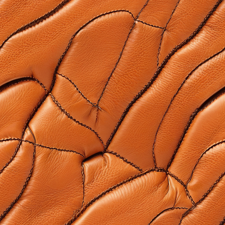 Of Stitched Orange-Brown Pebbled Leather Upholstery seamless PBR texture preview