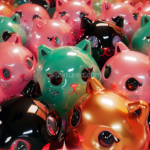 Seamless 3D Inflated Glossy Cat Balloon PBR Texture in Multi-Color