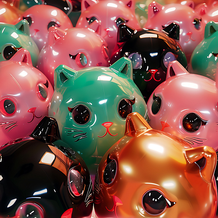 Inflated Glossy Cat Balloon in Multi-Color seamless PBR texture preview