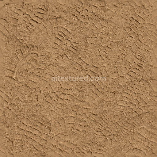 Seamless 3d texture pbr 8k dry soil with overlapping prints of boot and shoe sole