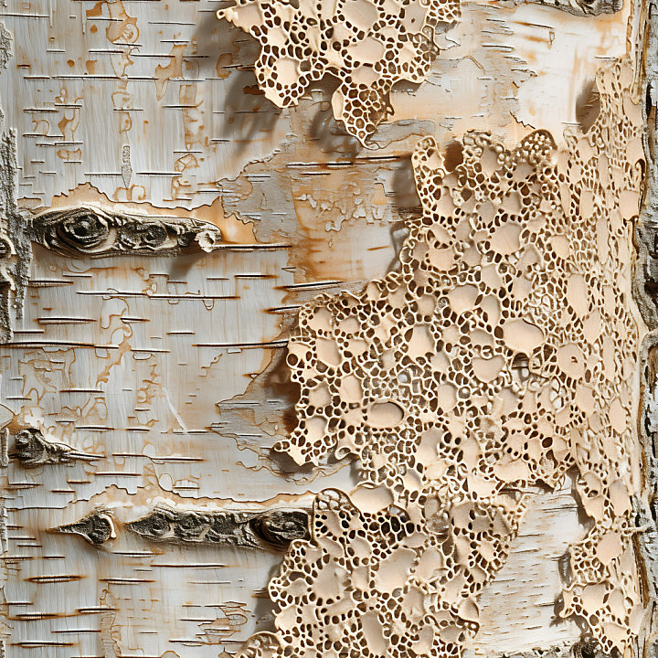 Wood of Decayed Birch Bark with Organic Perforations seamless PBR texture preview
