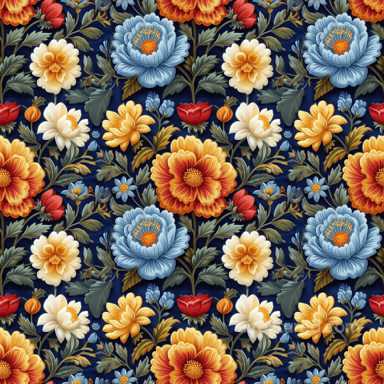 Detailed Embroidered Floral Pattern in Rich Colors Seamless Texture Embroidered floral texture preview