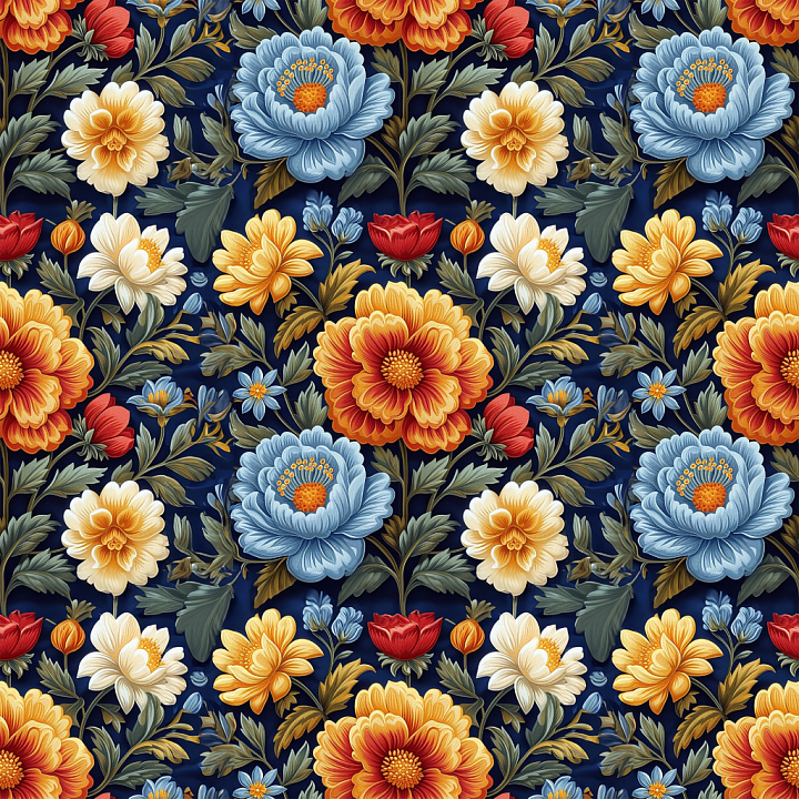 Detailed Embroidered Floral Pattern in Rich Colors seamless PBR texture preview