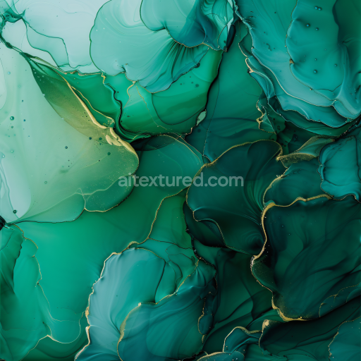 Seamless 3D Alcohol Ink PBR Texture Featuring Teal-Green Fluid Layers and Gold Veins