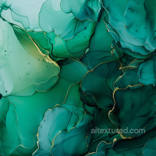 Alcohol Ink PBR Texture Featuring Teal-Green Fluid Layers and Gold Veins seamless Alcohol ink PBR texture