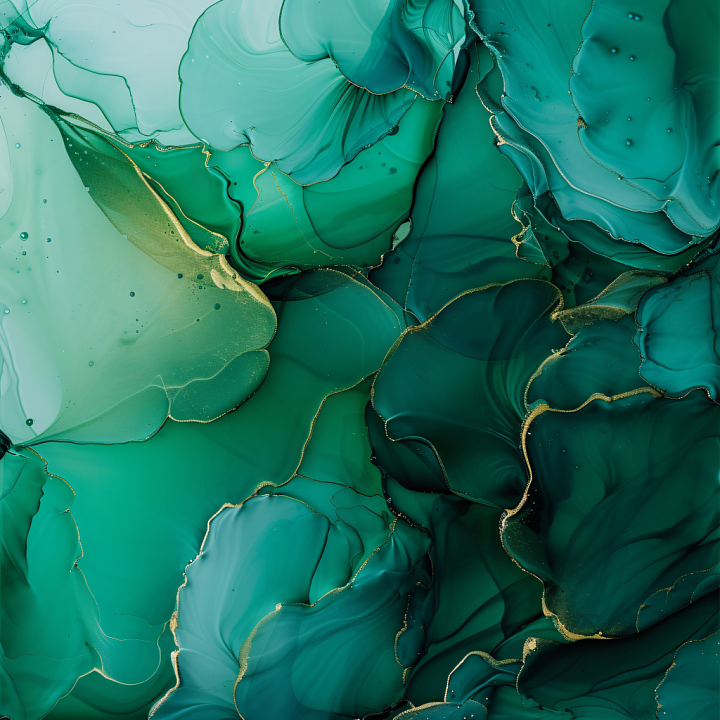 Alcohol Ink Featuring Teal-Green Fluid Layers and Gold Veins seamless PBR texture preview