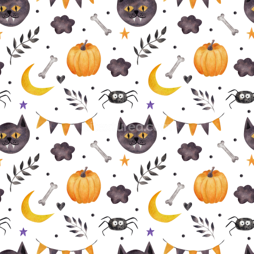 Preview — Seamless 3D PBR Watercolor Halloween Texture with Cats, Pumpkins, and Spiders