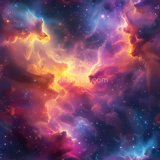 Seamless 3D PBR Texture of a Vibrant Nebula with Glowing Cosmic Clouds and Starfield