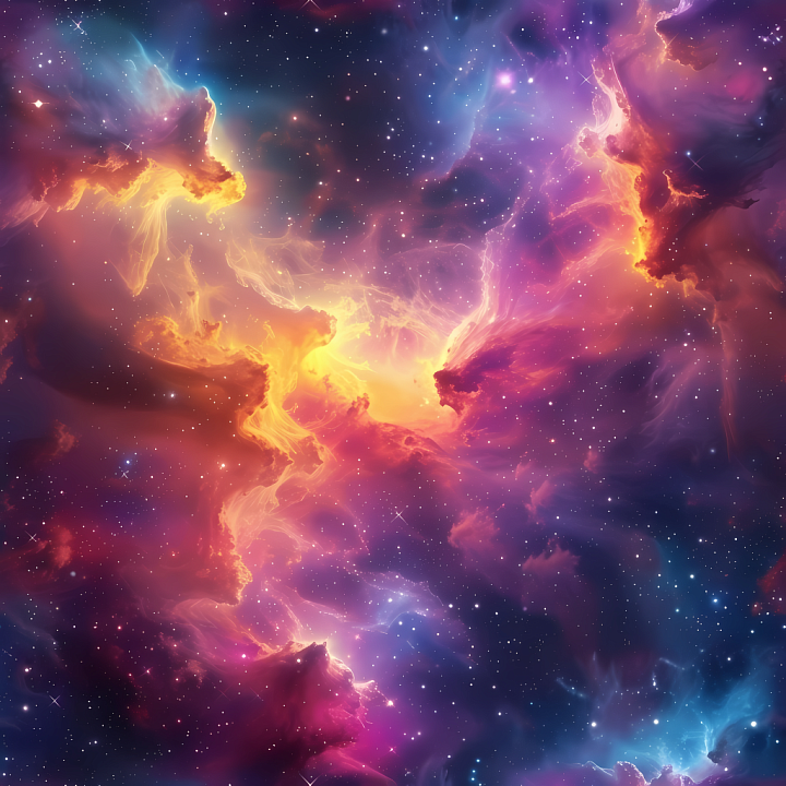 of a Vibrant Nebula with Glowing Cosmic Clouds and Starfield seamless PBR texture preview