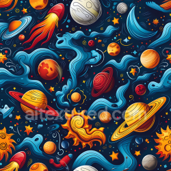 seamless Seamless 3D Stylized Cosmic Space PBR Texture with Planets and Nebula Swirls texture 8k free download PBR
