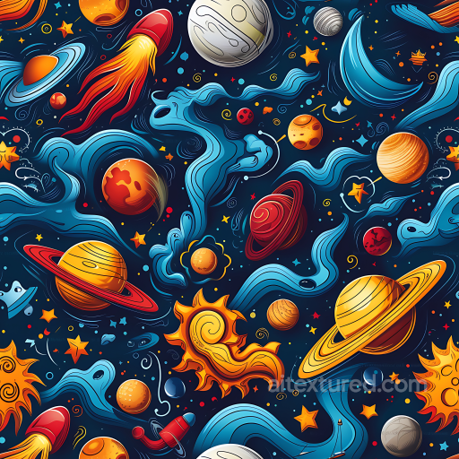 Stylized Cosmic Space PBR Texture with Planets and Nebula Swirls seamless Star, space, planets PBR texture