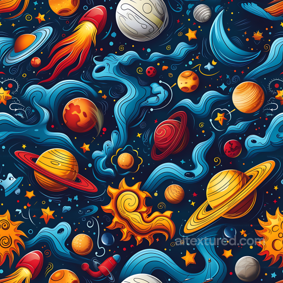 Stylized Cosmic Space PBR Texture with Planets and Nebula Swirls Star, space, planets texture preview