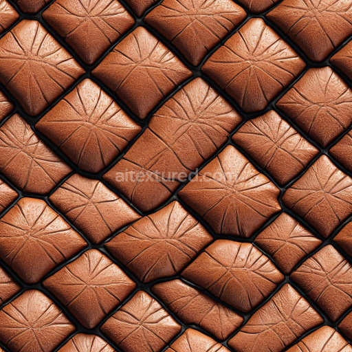 Seamless 3D Quilted Brown Leather PBR Texture with Embossed Floral Design and Soft Shine