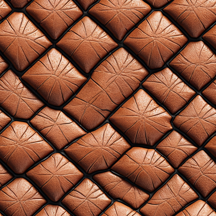 Quilted Brown Leather with Embossed Floral Design and Soft Shine seamless PBR texture preview