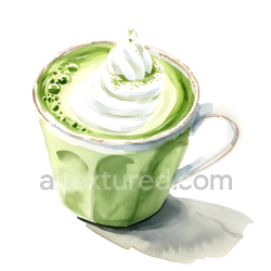 seamless Watercolor Style Matcha Latte Breakfast Cup Illustration texture 8k free download PBR