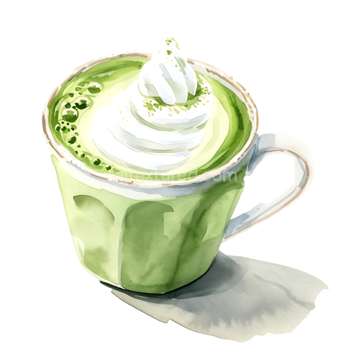 Watercolor Style Matcha Latte Breakfast Cup Illustration