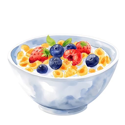 Beautiful Kamut Cereal Breakfast Bowl with Strawberries and Blueberries Illustration