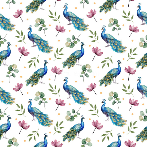 Pattern Bundle - Seamless 3D Pattern PBR Texture with Watercolor Peacock Motifs and Botanical Accents texture preview