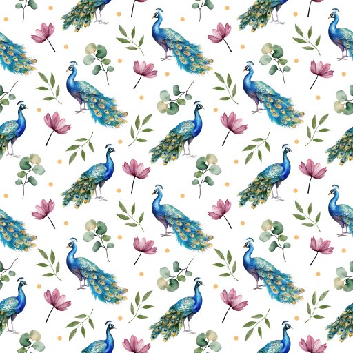 Pattern PBR Texture with Watercolor Peacock Motifs and Botanical Accents seamless Pattern Bundle PBR texture