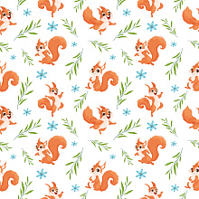 Seamless 3D Pattern PBR Texture Featuring Playful Squirrels with Botanical Motifs in Bright Colors texture preview