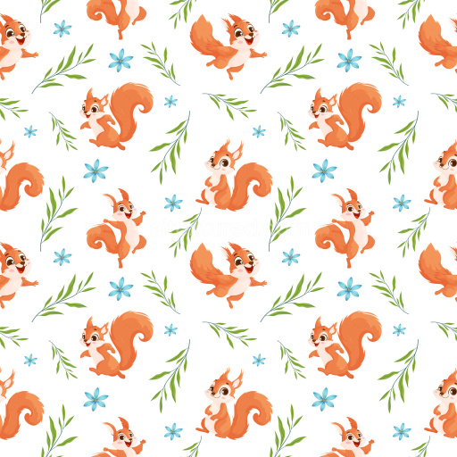 Pattern Bundle - Seamless 3D Pattern PBR Texture Featuring Playful Squirrels with Botanical Motifs in Brig… texture preview