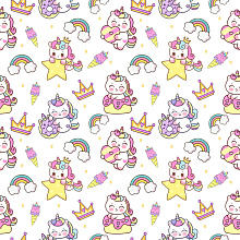 Seamless 3D Pattern PBR Texture Featuring Cute Kawaii Unicorns and Colorful Cartoon Motifs texture preview