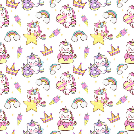 Pattern Bundle - Seamless 3D Pattern PBR Texture Featuring Cute Kawaii Unicorns and Colorful Cartoon Motifs texture preview