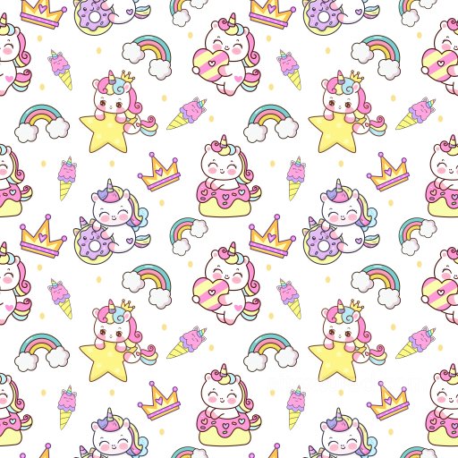 Pattern PBR Texture Featuring Cute Kawaii Unicorns and Colorful Cartoon Motifs seamless Pattern Bundle PBR texture
