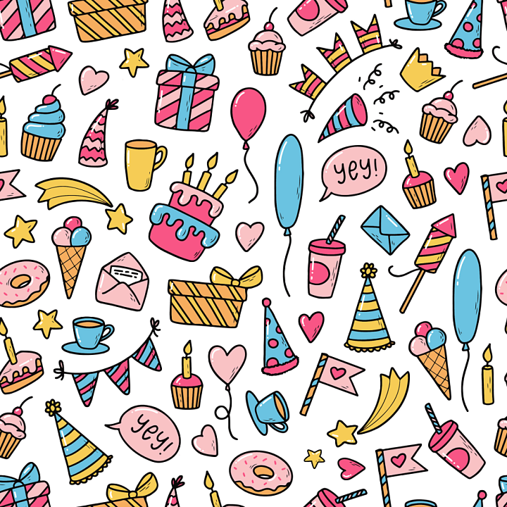 with Colorful Birthday Party Icons Pattern seamless PBR texture preview