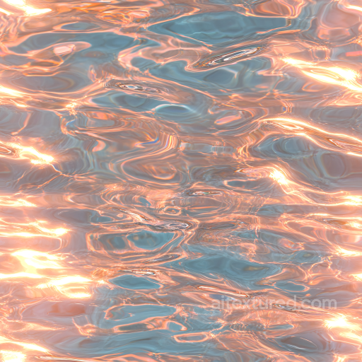 Water PBR Texture Featuring Warm Sunset-Toned Rippling Surface seamless Water PBR texture