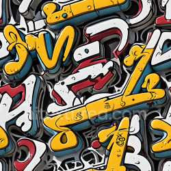 seamless Seamless 3D PBR Graffiti Texture with Bold Yellow, White, Red and Blue Lettering texture 8k free download PBR