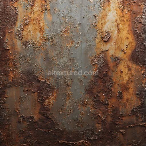 Seamless 3D Rusty Metal PBR Texture Featuring Corroded, Flaking Surfaces and Rich Rust Tones